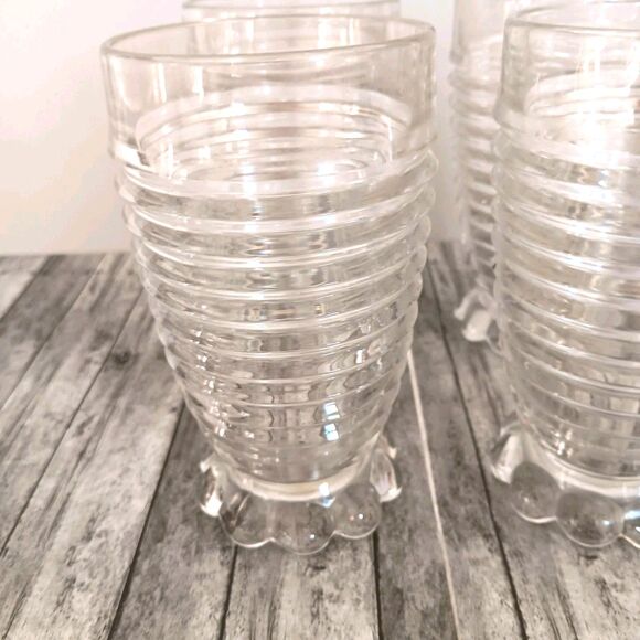 Set Of 4 Vintage Anchor Hocking Coronation Clear Glass Footed Tumblers - Picture 3 of 10